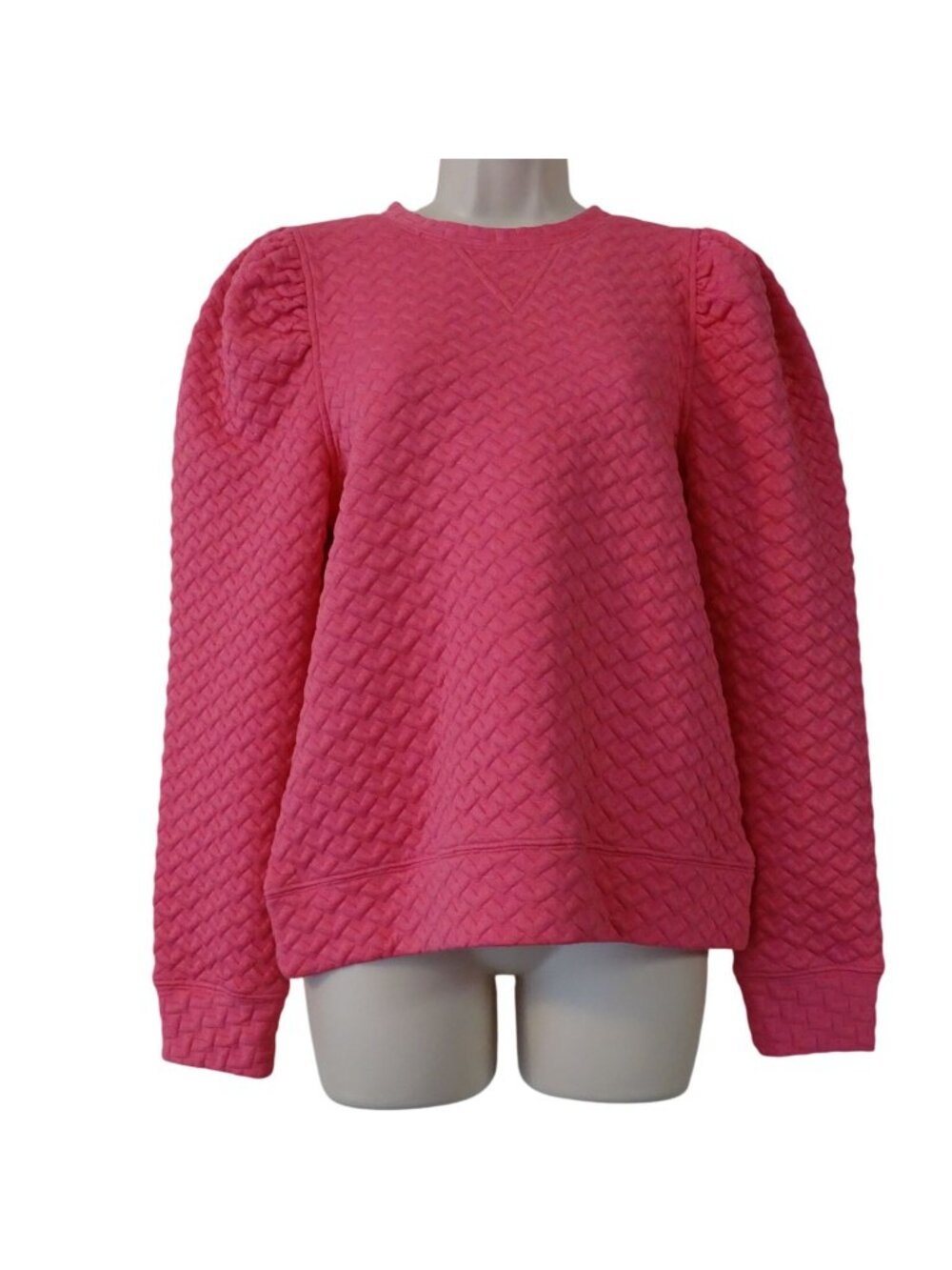 Fate Pink Texture Puff Sleeve Crewneck Knit Top Women Size S Barbiecore Romantic